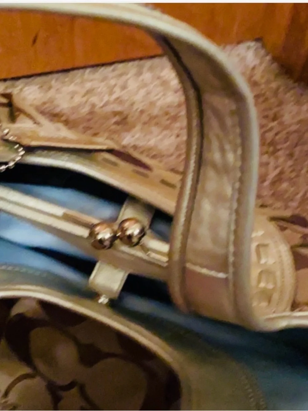 Coach Brown and Cream Signature Logo Tote with Metallic Trim